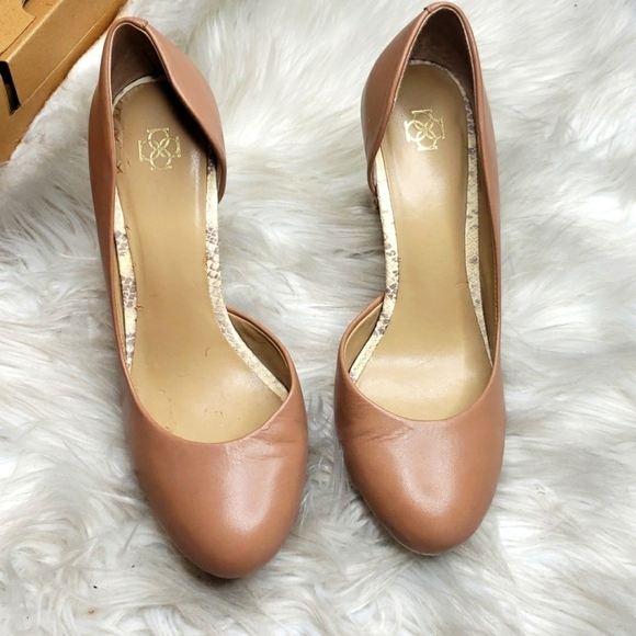 Ann Taylor 2 tone platform pumps 8.5 snakeskin tan D'Orsay - Picture 3 of 8
